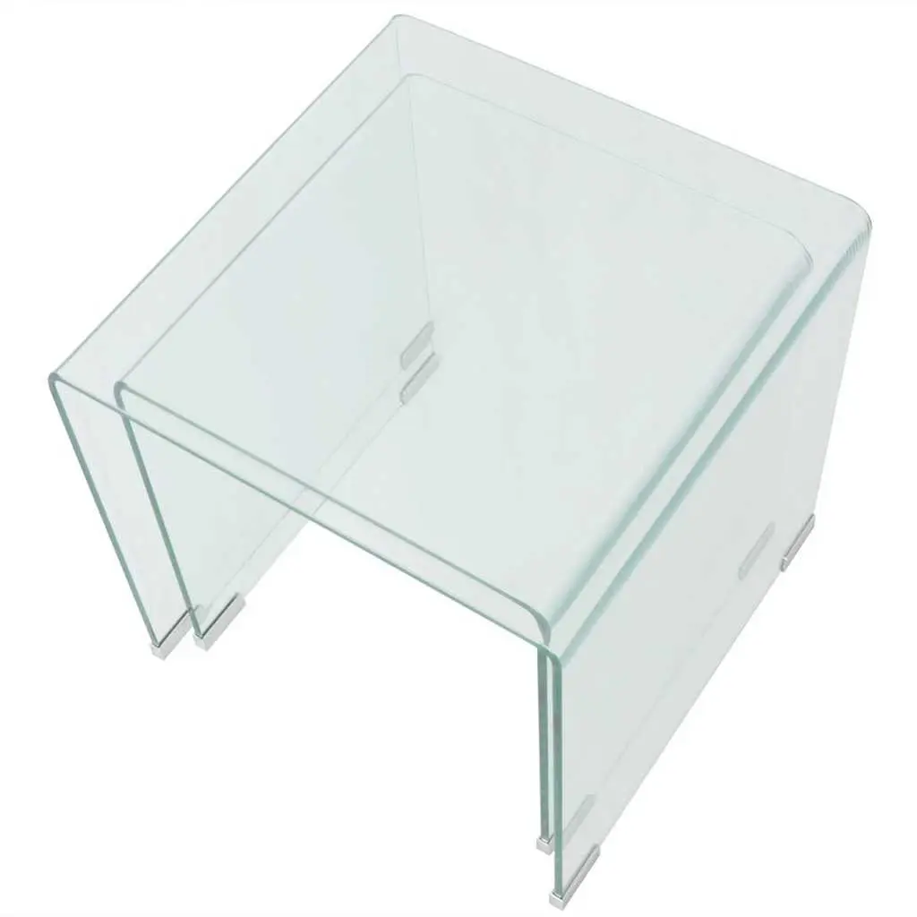 Two Piece Nesting Table Set with Durable Glass Tops