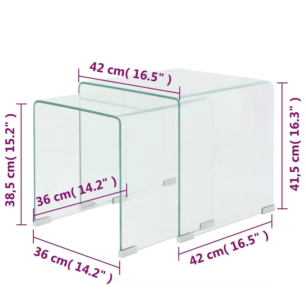 Two Piece Nesting Table Set with Durable Glass Tops