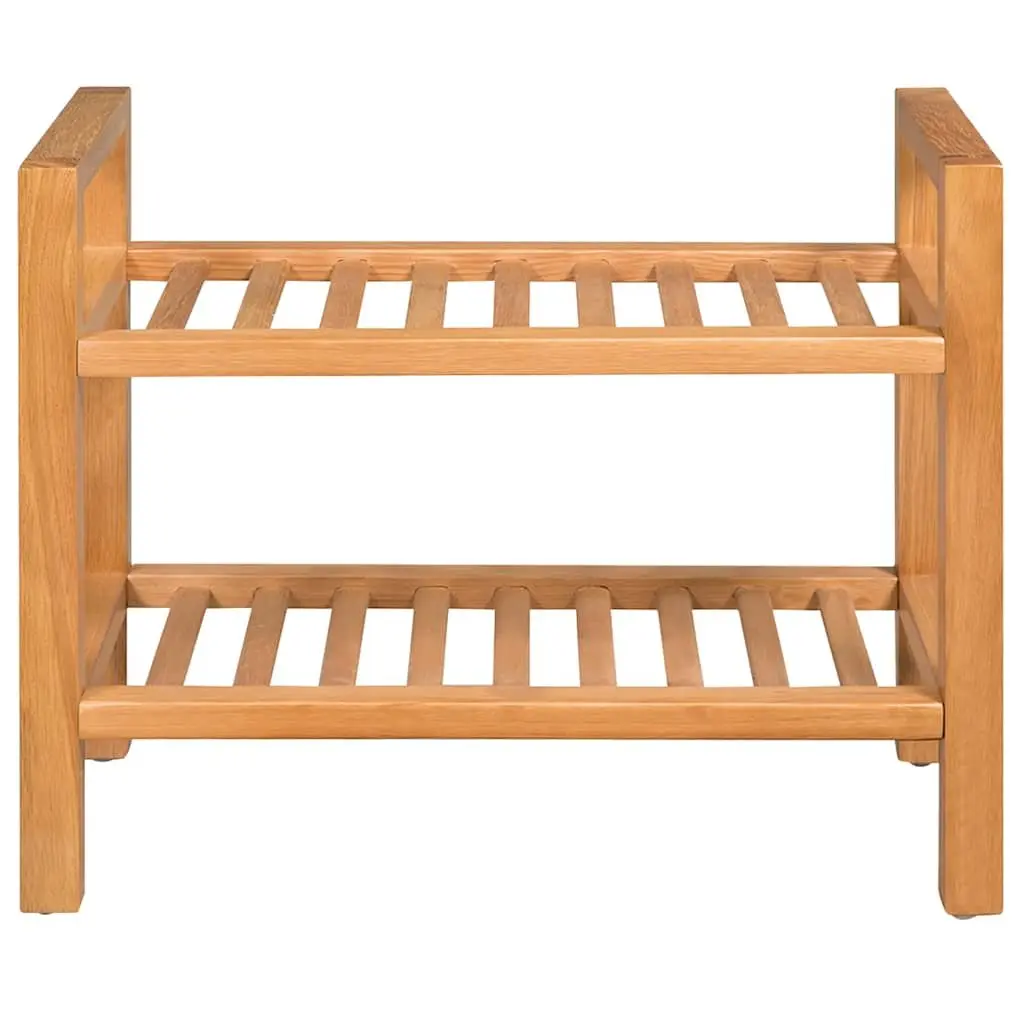 Solid Oak Wood Shoe Rack with 2 Shelves for Storage
