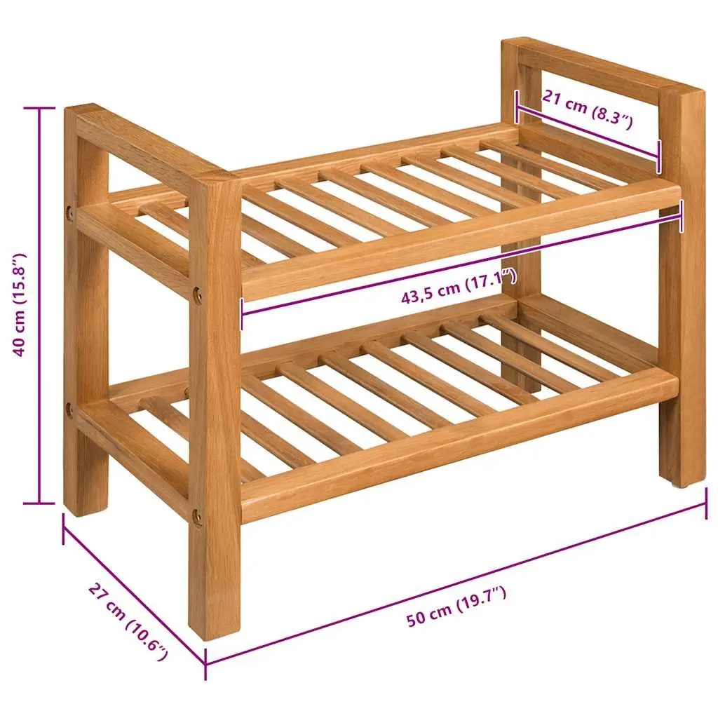 Solid Oak Wood Shoe Rack with 2 Shelves for Storage