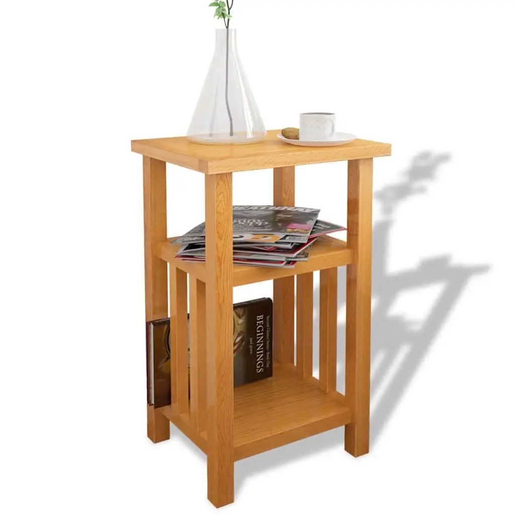 Solid Oak End Table with Magazine Shelf for Living Room
