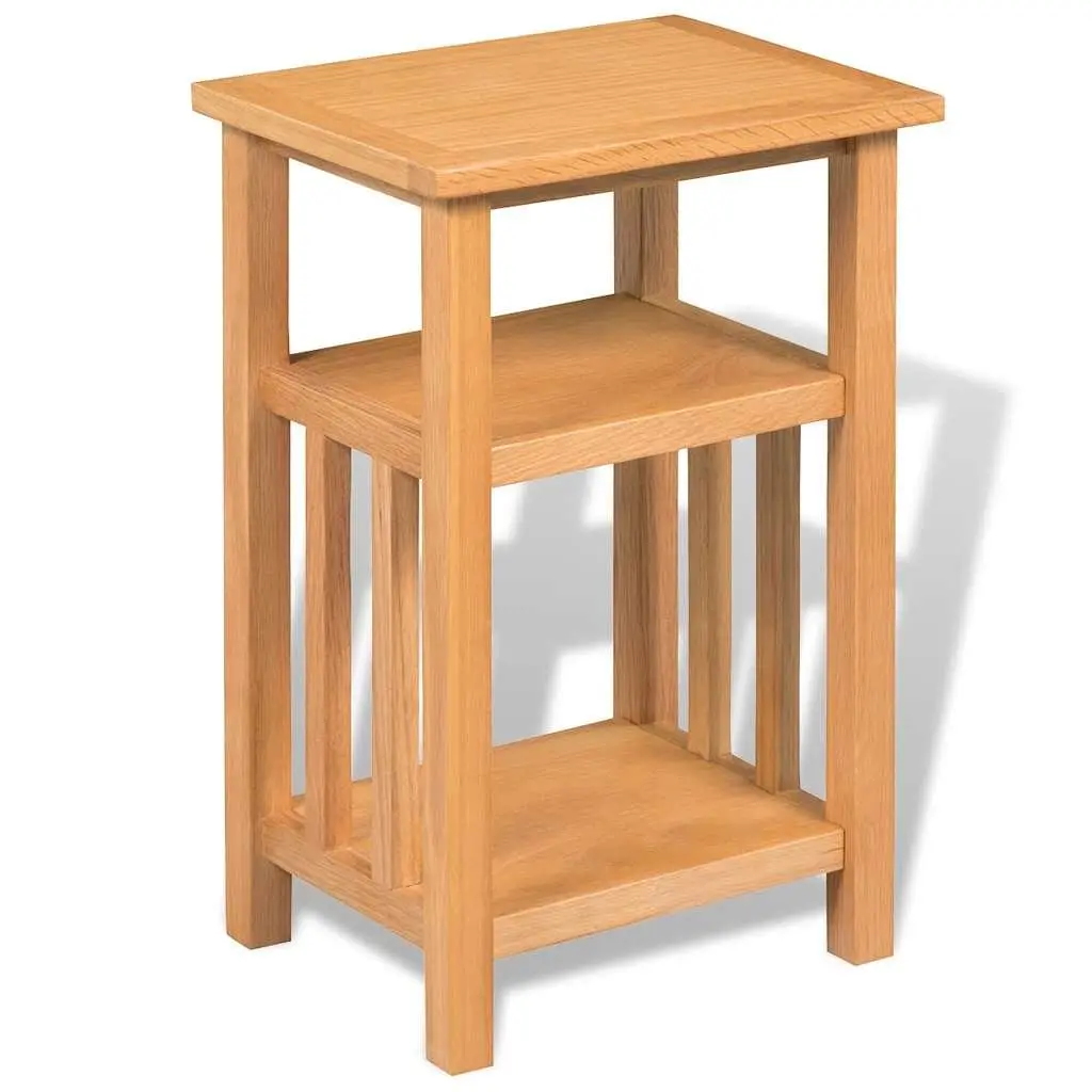 Solid Oak End Table with Magazine Shelf for Living Room