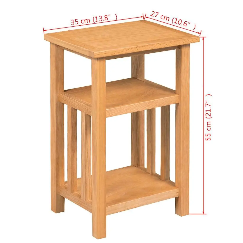 Solid Oak End Table with Magazine Shelf for Living Room