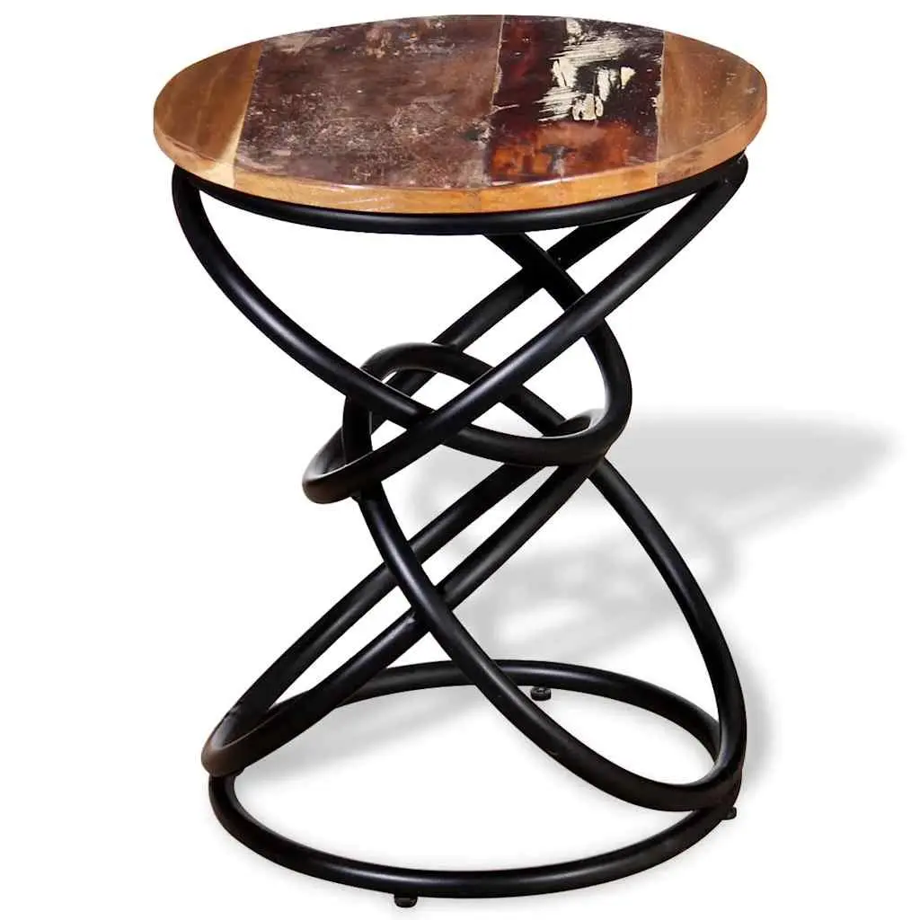 Vintage Solid Reclaimed Wood End Table with Iron Frame