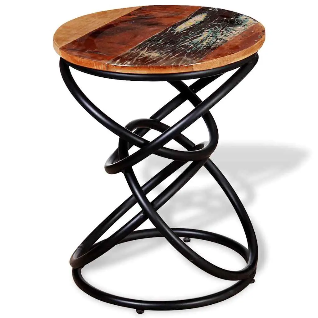 Vintage Solid Reclaimed Wood End Table with Iron Frame