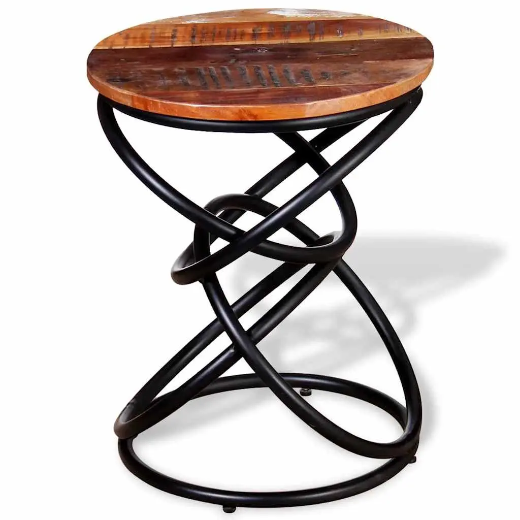 Vintage Solid Reclaimed Wood End Table with Iron Frame