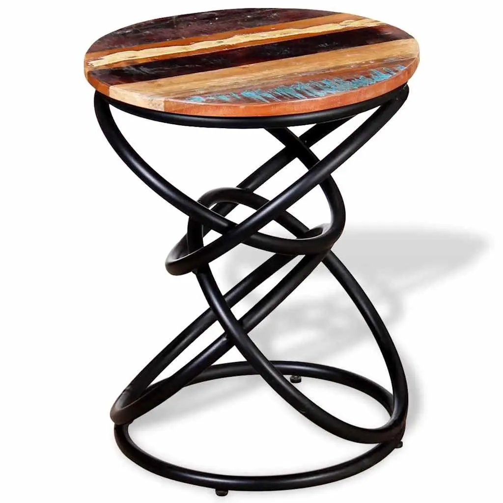 Vintage Solid Reclaimed Wood End Table with Iron Frame