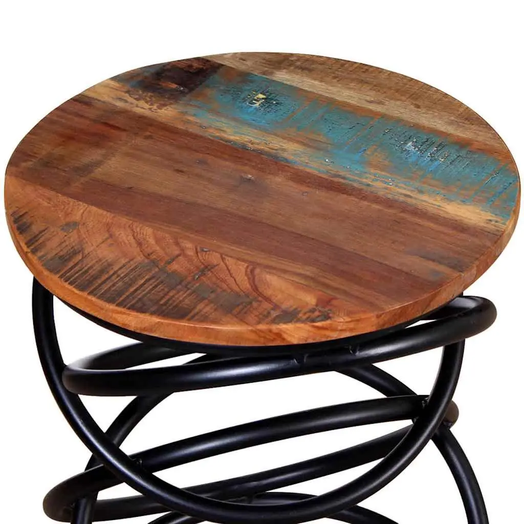 Vintage Solid Reclaimed Wood End Table with Iron Frame