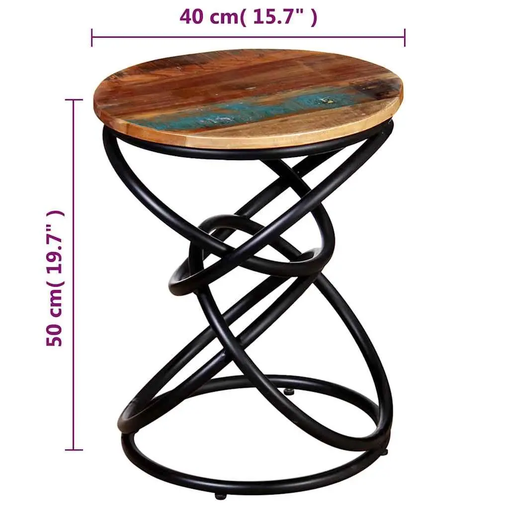 Vintage Solid Reclaimed Wood End Table with Iron Frame