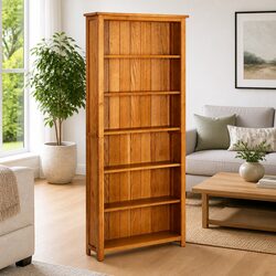 Solid Oak Wood 6-Tier Bookcase in Brown