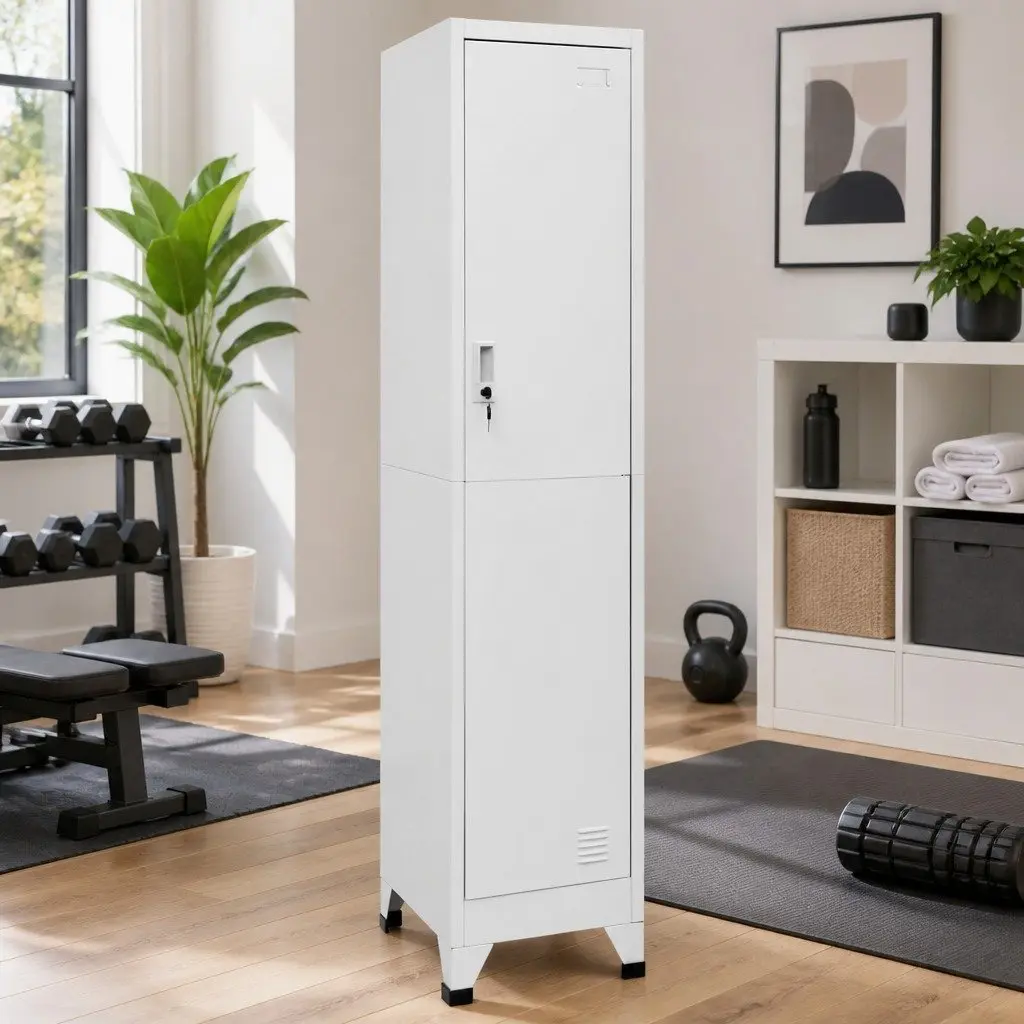 Industrial Style Locker Cabinet Grey Storage Unit with Lockable Compartment Shelf and Hanging Bar