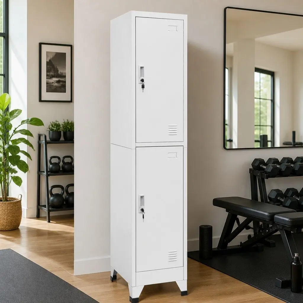 Locker Cabinet Steel 38W x 45D x 180H cm Grey 2 Compartments