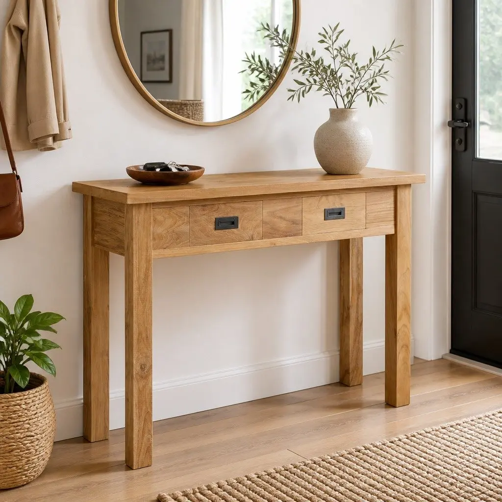 Colonial Style Console Table with 2 Drawers in Solid Teak
