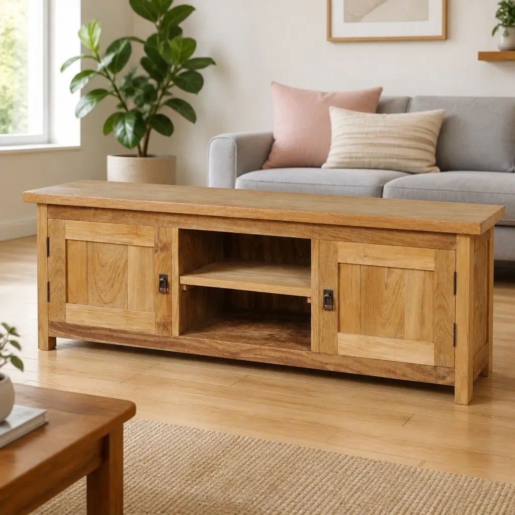Solid Teak TV Cabinet 120x30x40 cm Brown Colonial Style Storage Furniture