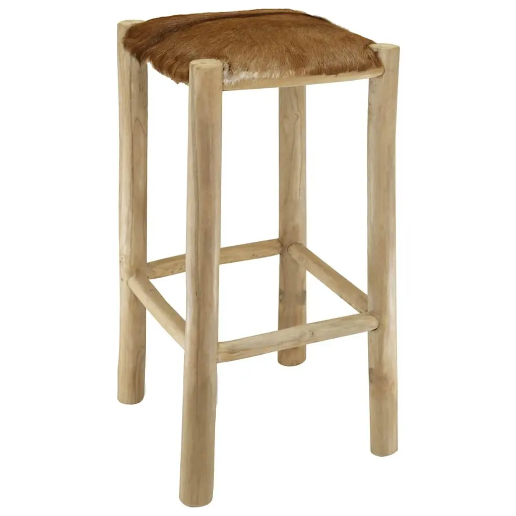 Rustic Brown Bar Stool with Goatskin Leather Seat