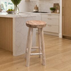 Solid Teak Wood Bar Stool with Rustic Curved Legs