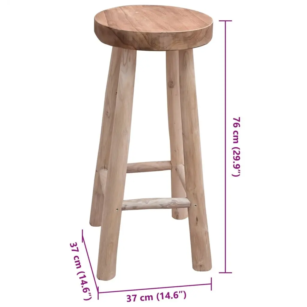 Solid Teak Wood Bar Stool with Rustic Curved Legs