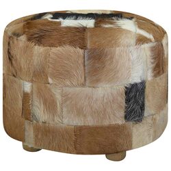 Sturdy Multicolour Goat Leather Round Pouffe Footrest