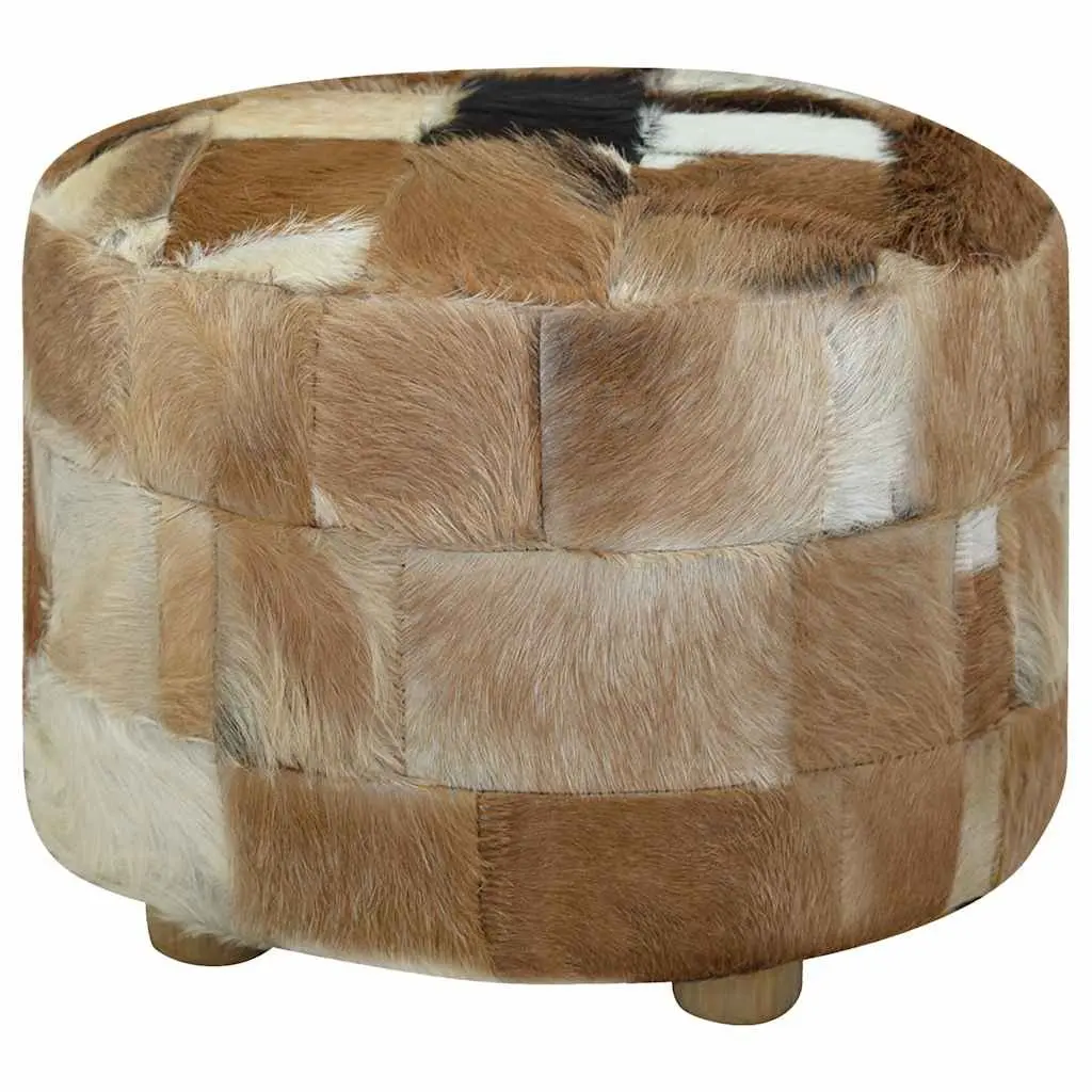 Round Pouffe Goat Leather 50cm Multicolour Ottoman Seat Stool