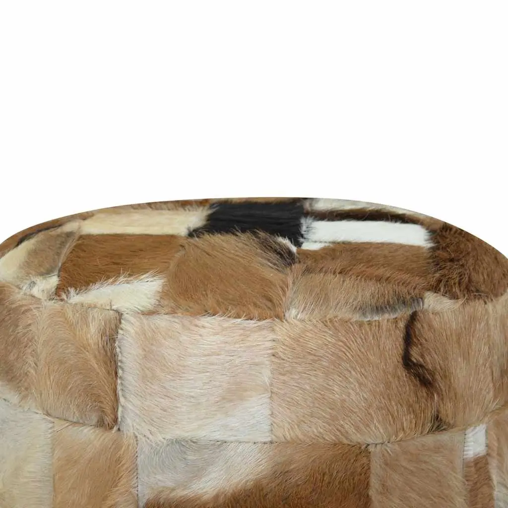 Round Pouffe Goat Leather 50cm Multicolour Ottoman Seat Stool