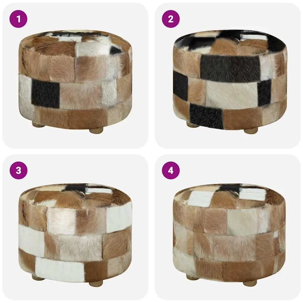 Round Pouffe Goat Leather 50cm Multicolour Ottoman Seat Stool