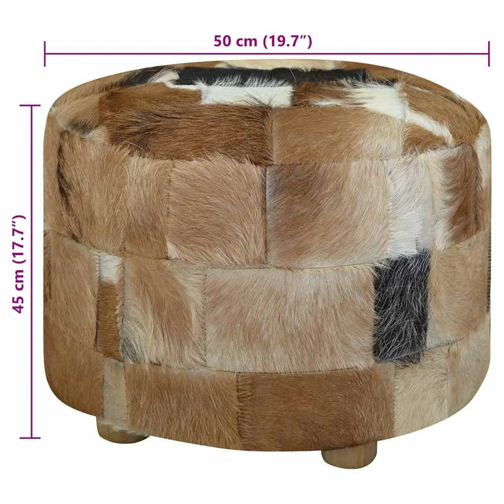 Round Pouffe Goat Leather 50cm Multicolour Ottoman Seat Stool
