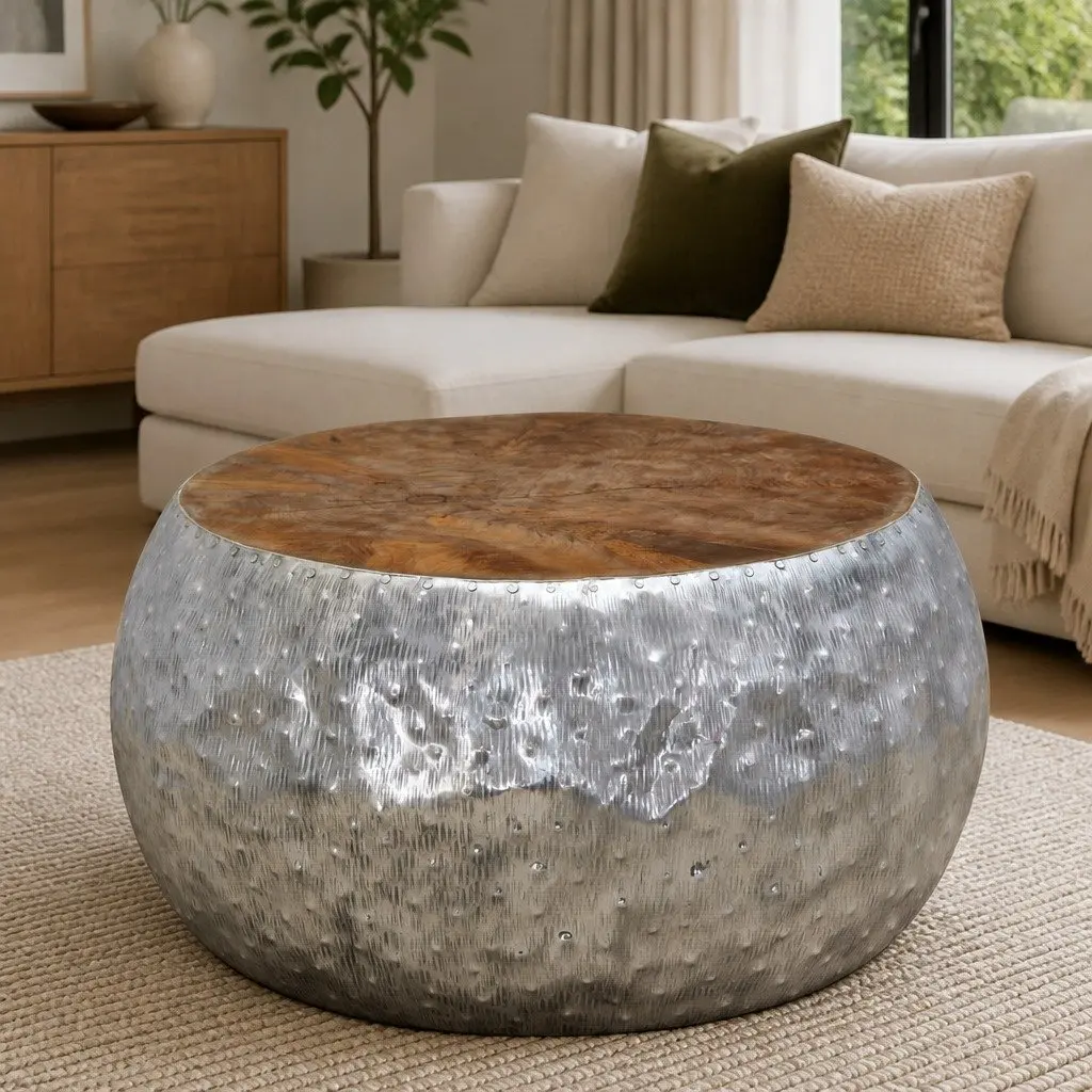 Round Coffee Table with Teak and Aluminium