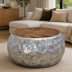 Stylish Round Coffee Table with Teak and Aluminium