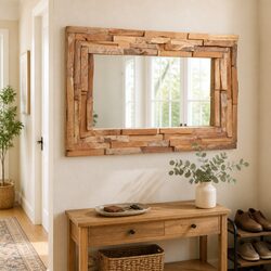Rectangular Decorative Mirror with Teak Frame for Home