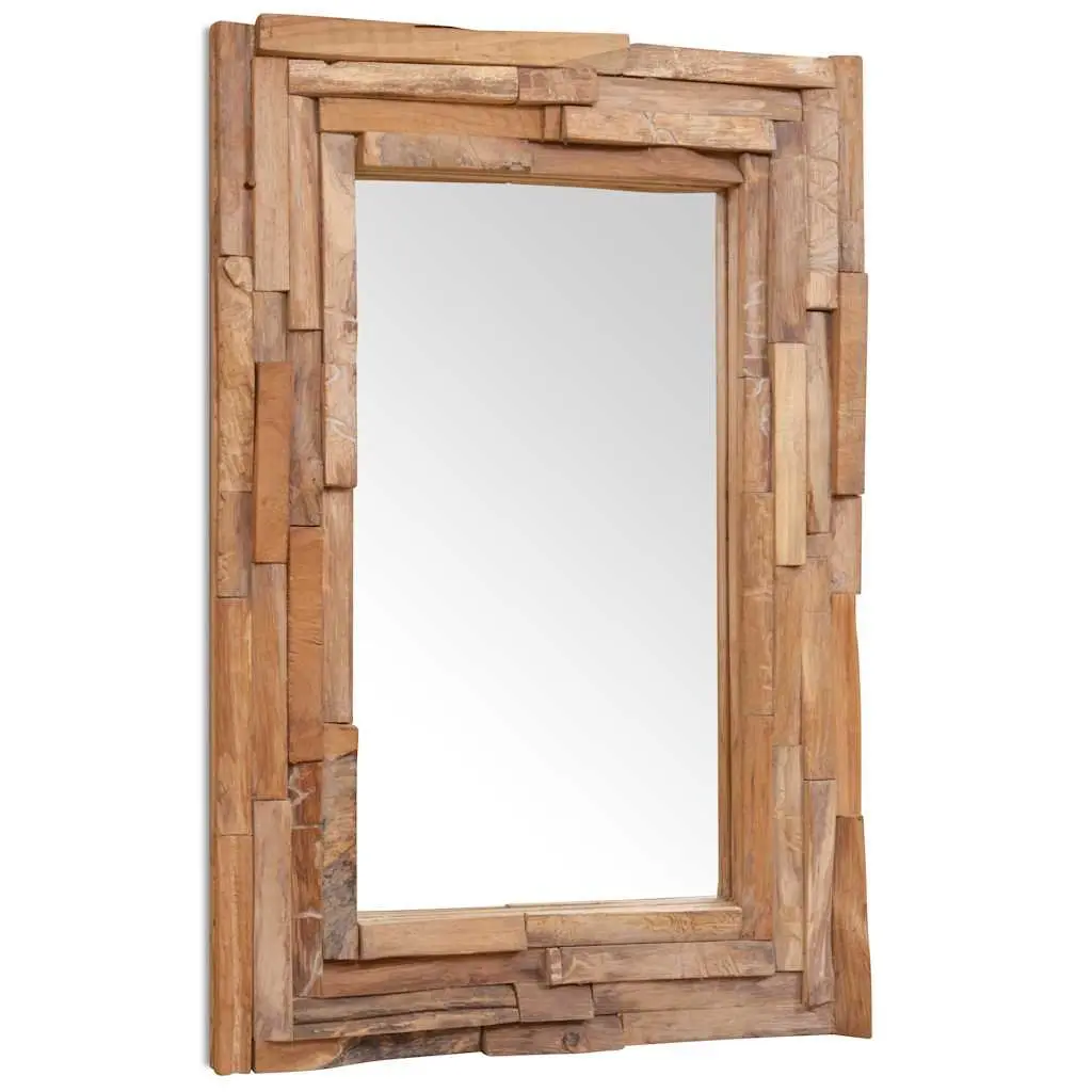 Rectangular Decorative Mirror with Teak Frame for Home