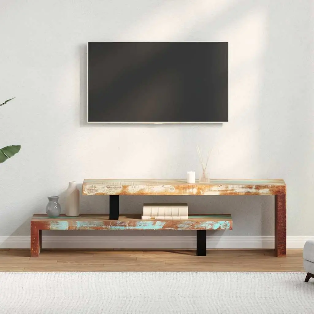 TV Stand Solid Reclaimed Wood Brown Stackable Storage Cabinet 2-Tier Lowboard