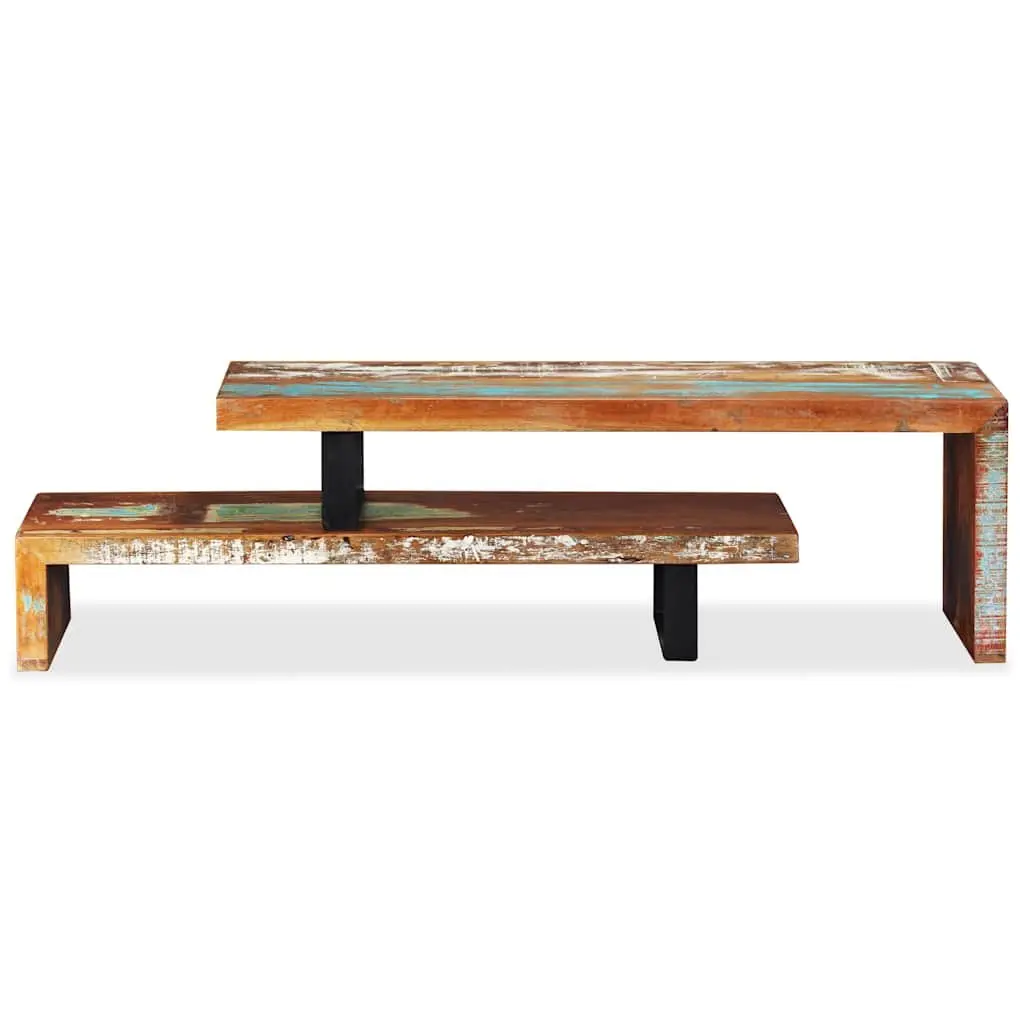TV Stand Solid Reclaimed Wood Brown Stackable Storage Cabinet 2-Tier Lowboard