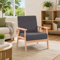 Durable Dark Grey Fabric Upholstered Armchair for Living Rooms