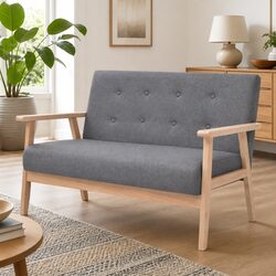 Grey Upholstered 2-Seater Sofa with Solid Frame