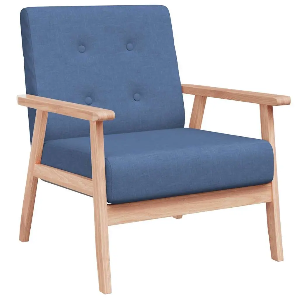 Armchair Polyester Fabric Blue Upholstered Lounge Chair Wooden Frame