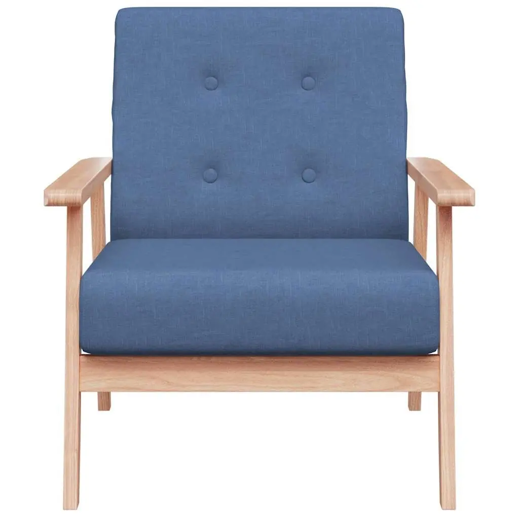 Armchair Polyester Fabric Blue Upholstered Lounge Chair Wooden Frame