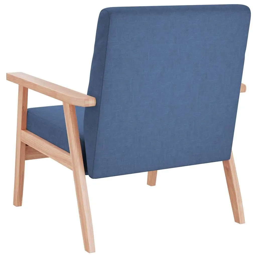 Armchair Polyester Fabric Blue Upholstered Lounge Chair Wooden Frame