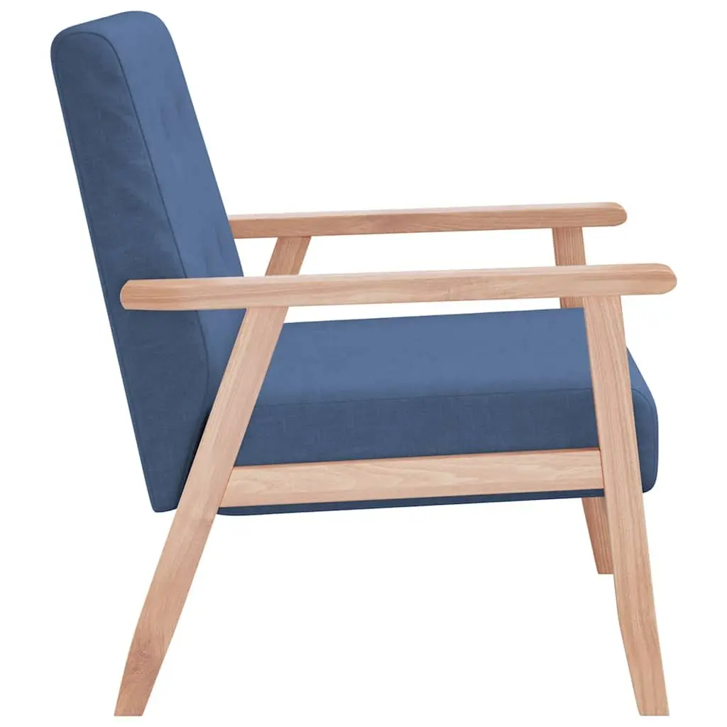 Armchair Polyester Fabric Blue Upholstered Lounge Chair Wooden Frame