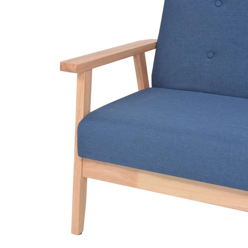 Armchair Polyester Fabric Blue Upholstered Lounge Chair Wooden Frame