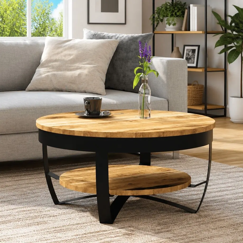 Industrial Vintage Coffee Table 65cm Solid Mango Wood