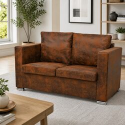 Modern 2-Seater Sofa in Brown with Padded Comfort and Sturdy Build