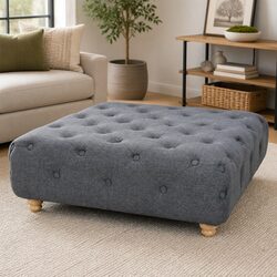 Grey Upholstered Pouffe Footrest for Home Decor