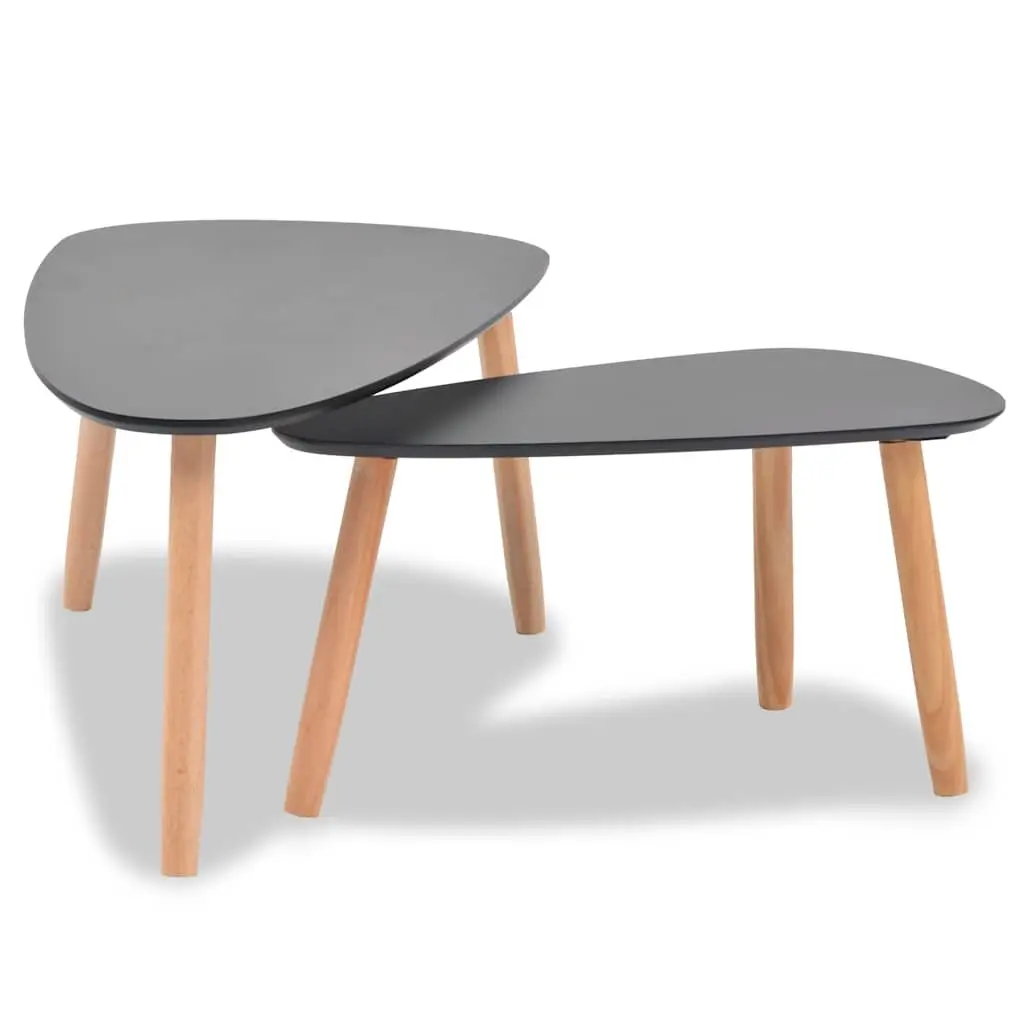Coffee Table Set Solid Pinewood MDF 2 Pieces Black