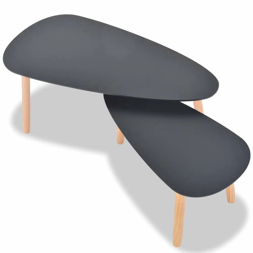 Coffee Table Set Solid Pinewood MDF 2 Pieces Black