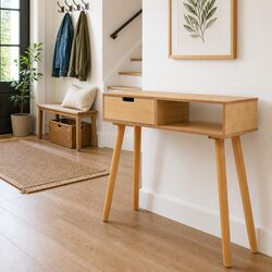 Console Table Solid Pinewood End Table Living Room Accent Furniture Brown
