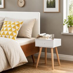 Bedside Tables 2 pcs Solid Pinewood White Nightstands Drawer Storage