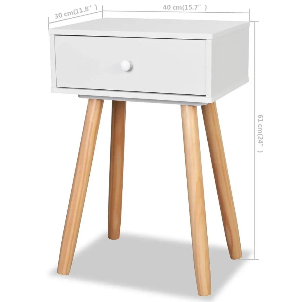 Bedside Tables Solid Pinewood 40 x 30 x 61 cm White 2 pcs Nightstands Drawer Storage
