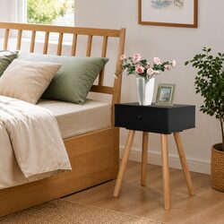 Sturdy Black Pinewood Nightstands - 2 Pack