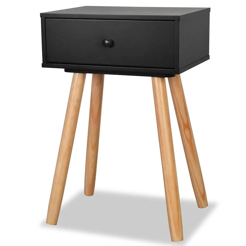 Bedside Tables 2 pcs Solid Pinewood Nightstands Black Bedroom Furniture Drawers