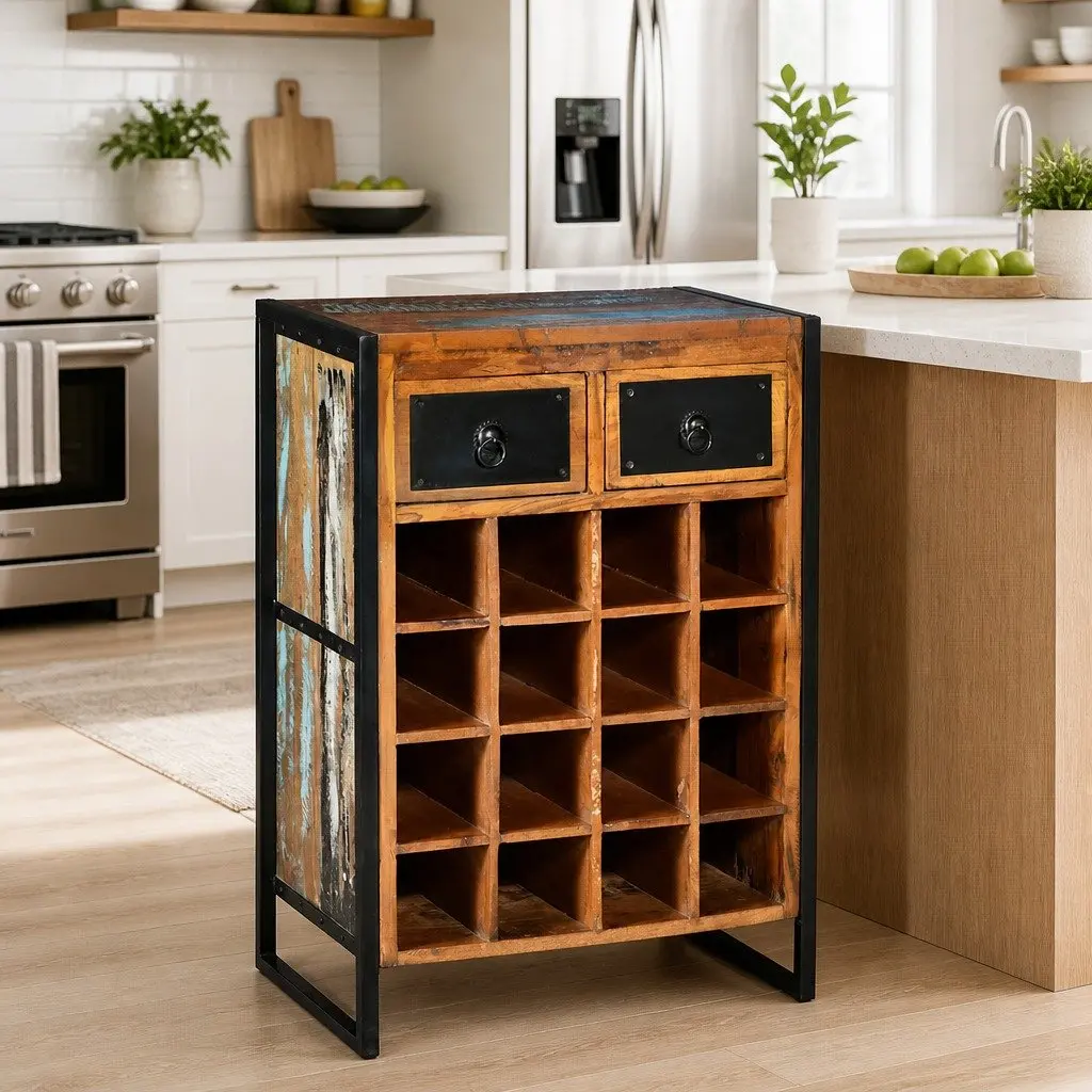 Reclaimed Wood Industrial Style 16 Bottle Wine Rack